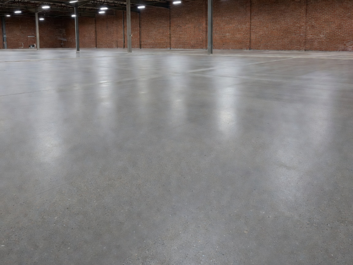 Restored concrete warehouse floor after commercial scrubbing